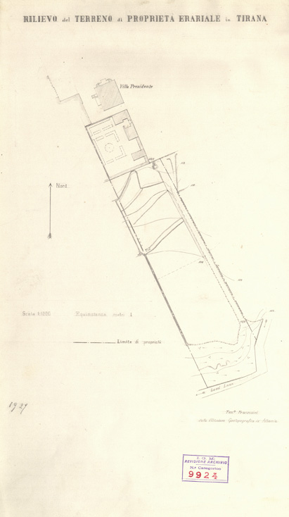 (N:32067) RILIEVO DEL TERRENO DI PROPRIETA' ERARIALE IN TIRANA (SE006308) Carte e stampe antiche: riproduzione a colori su carta (formato A2)