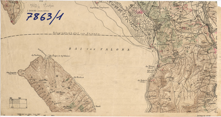 (N:35317) VALONA E CORSO DEL VOJUSA - FOGLIO 7863/1 (SE006358) Carte e stampe antiche: riproduzione a colori su carta (formato A2)