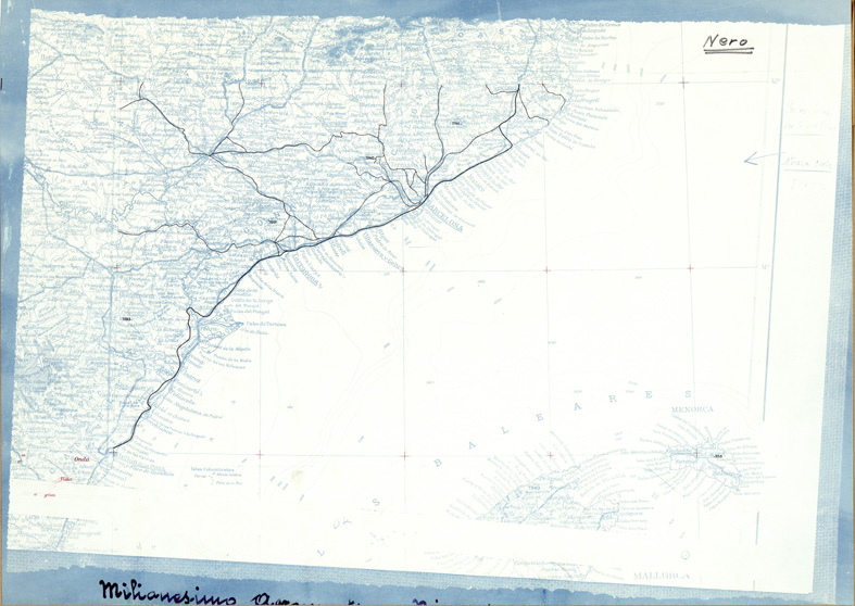 (N:33462) SPAGNA - PIRENEI ORIENTALI - MILIONESIMO AERONAUTICO - ORIGINALI A COLORI SEPARATI - FERROVIE E QUOTE. (SE007876) Carte e stampe antiche: riproduzione a colori su carta (formato A2)