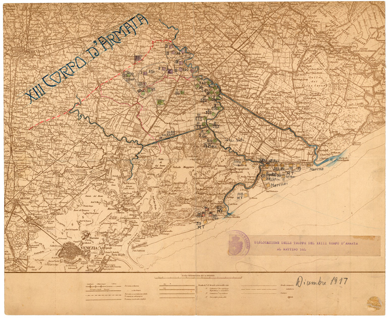 (N:34933) DISLOCAZIONE DELLE TRUPPE DEL XIII CORPO D'ARMATA (SE008651) Carte e stampe antiche: riproduzione a colori su carta (formato A2)