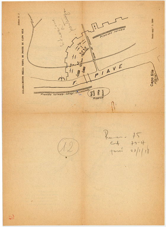 (N:34982) OPERAZIONE PER L'ALLARGAMENTO DELLA TESTA DI PONTE DI CAPO SILE (SE008673, SE008674) Carte e stampe antiche: riproduzione a colori su carta (formato A2)
