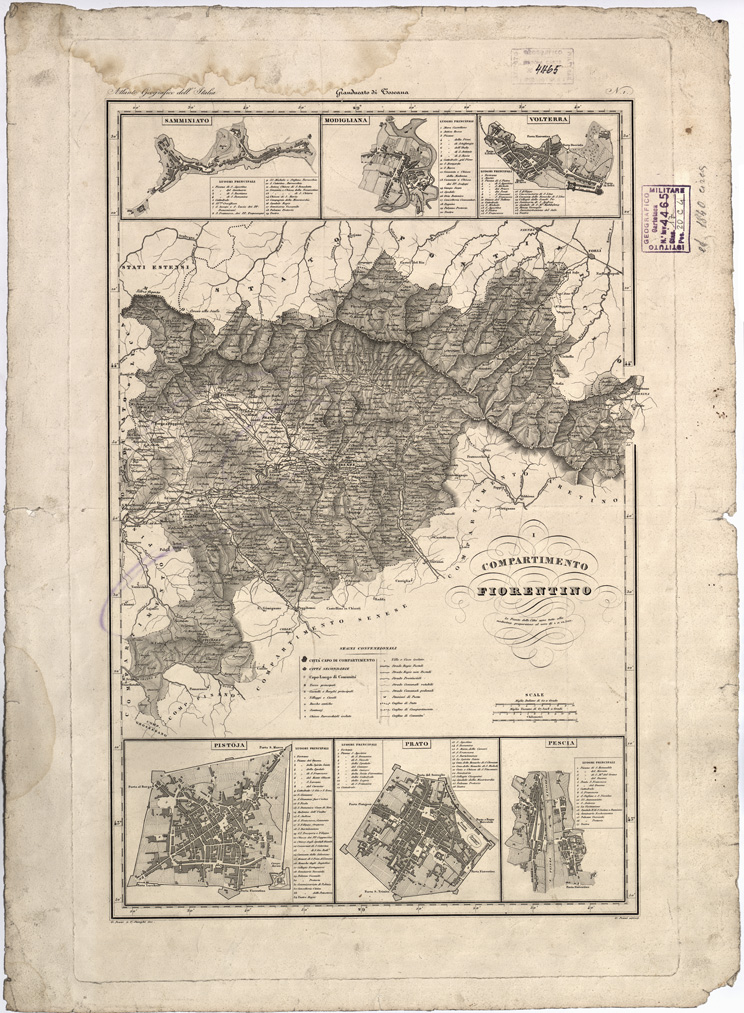 (N:16429) Atlante Geografico dell'Italia - Granducato di Toscana - n. 1 - I COMPARTIMENTO FIORENTINO  Le Piante delle Citt sono tutte nella medesima proporzione al vero di 1 a 12500. (B0000065) Carte e stampe antiche: riproduzione a colori su carta (formato A2)