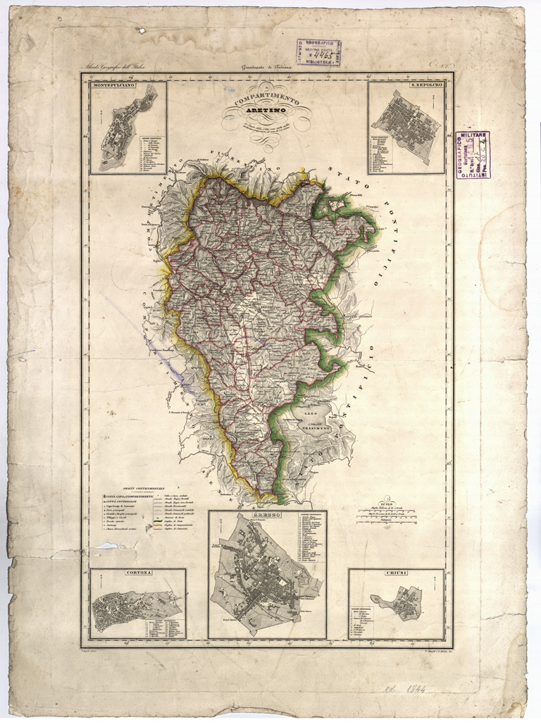 (N:16432) Atlante Geografico dell'Italia - Granducato di Toscana - n. 5  - IV COMPARTIMENTO ARETINO  Le Piante delle Citt sono tutte nella medesima proporzione al vero di 1 a 12500. (B0000067) Carte e stampe antiche: riproduzione a colori su carta (formato A2)