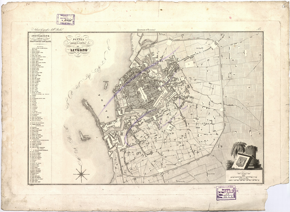 (N:16434) Atlante Geografico dell'Italia - Granducato di Toscana  - n. 8  PIANTA DELLA CITTA' DI LIVORNO (B0000068) Carte e stampe antiche: riproduzione a colori su carta (formato A2)