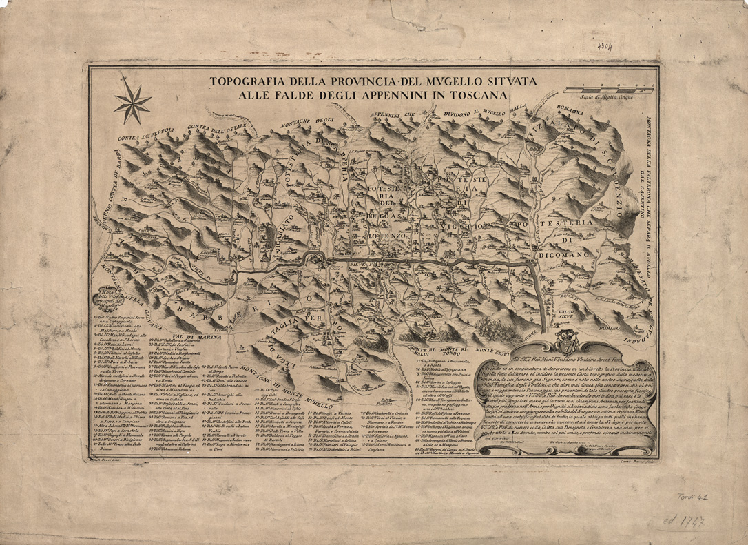 (N:13017) TOPOGRAFIA DELLA PROVINCIA DEL MUGELLO SITUATA ALLE FALDE DEGLI APPENNINI IN TOSCANA -Toscana (B0000123) Carte e stampe antiche: riproduzione a colori su carta (formato A2)