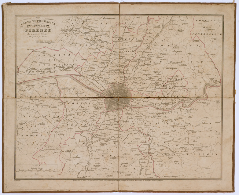 (N:802) CARTA TOPOGRAFICA DEI CONTORNI DI FIRENZE (B0000131) Carte e stampe antiche: riproduzione a colori su carta (formato A2)