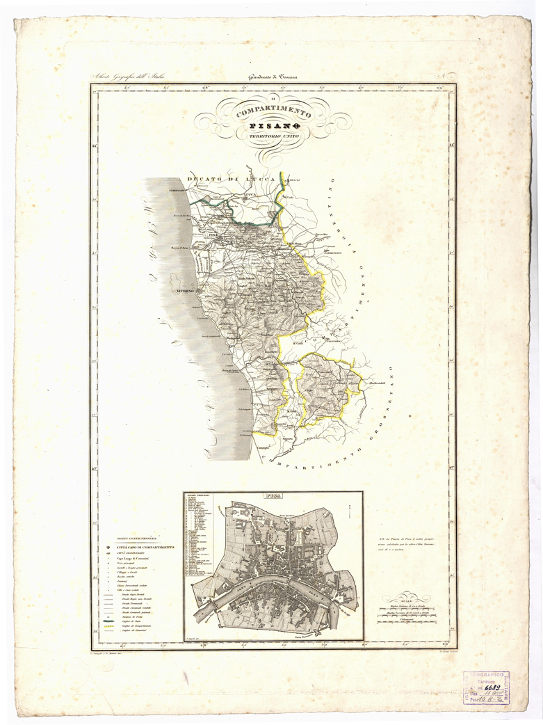 (N:1429) CARTA DEI COMPARTIMENTI DEL GRANDUCATO DI TOSCANA - Compartimento Pisano (B0000240) Carte e stampe antiche: riproduzione a colori su carta (formato A2)