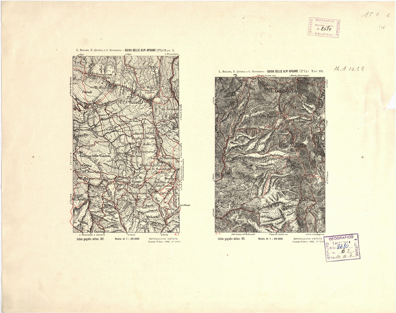 (N:10516) GUIDA DELLE ALPI APUANE L. BOZANO, E. QUESTA E G. ROVERETO -Tavola I -III (B0000683) Carte e stampe antiche: riproduzione a colori su carta (formato A2)