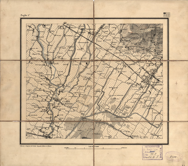 (N:1528) CARTA TOPOGRAFICA DEI DINTORNI DI FIRENZE IN 9 FOGLI - Foglio 1 (B0000688) Carte e stampe antiche: riproduzione a colori su carta (formato A2)