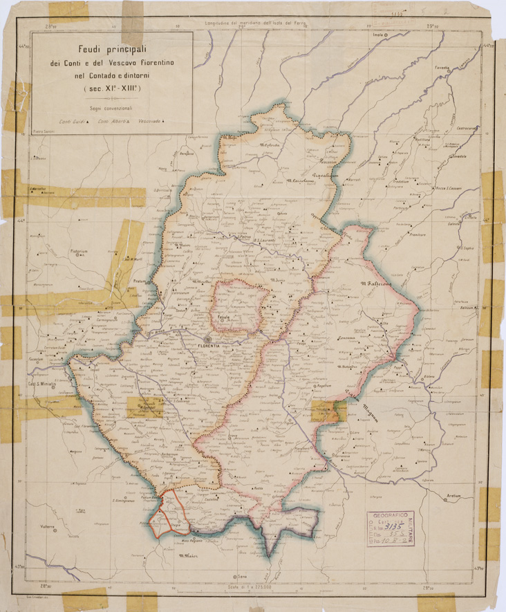 (N:1639) CARTA DEI FEUDI DEI CONTI E DEL VESCOVO FIORENTINO NEL CONTADO E DINTORNI - SEC.XI E XIII. (B0000757) Carte e stampe antiche: riproduzione a colori su carta (formato A2)