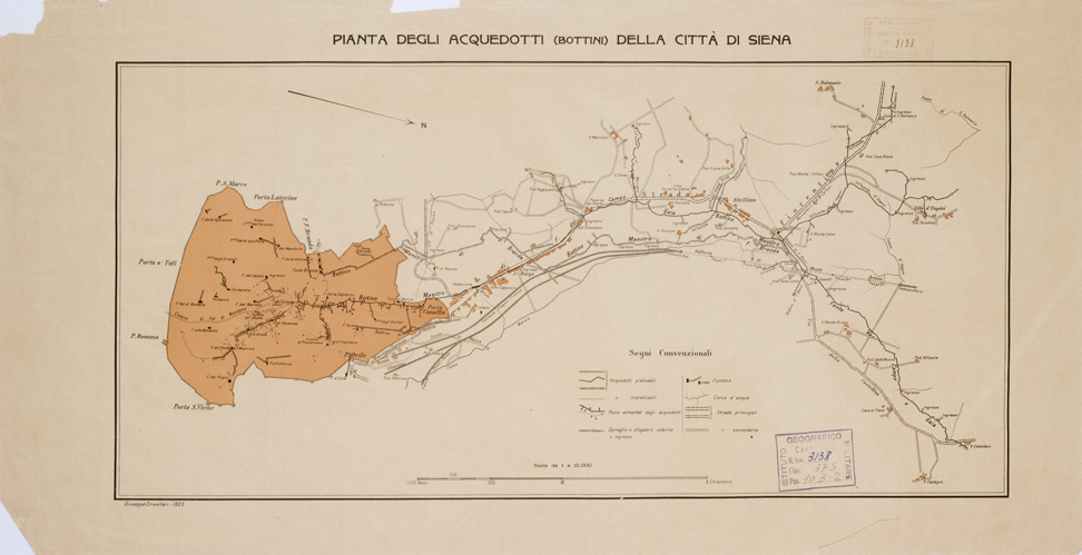 (N:13554) PIANTA DEGLI ACQUEDOTTI (BOTTINI) DELLA CITTA' DI SIENA (B0000836) Carte e stampe antiche: riproduzione a colori su carta (formato A2)