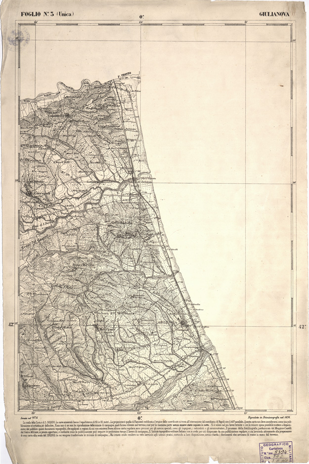 (N:2299) CARTA DELL' ITALIA MERIDIONALE EDITA DALL'ISTITUTO TOPOGRAFICO MILITARE ITALIANO - Foglio 3 - Giulianova (B0000938) Carte e stampe antiche: riproduzione a colori su carta (formato A2)