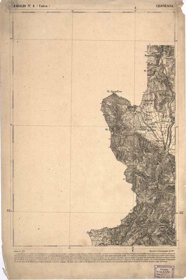 (N:2319) CARTA DELL' ITALIA MERIDIONALE EDITA DALL'ISTITUTO TOPOGRAFICO MILITARE ITALIANO - Foglio 4 - Leonessa (B0000939) Carte e stampe antiche: riproduzione a colori su carta (formato A2)