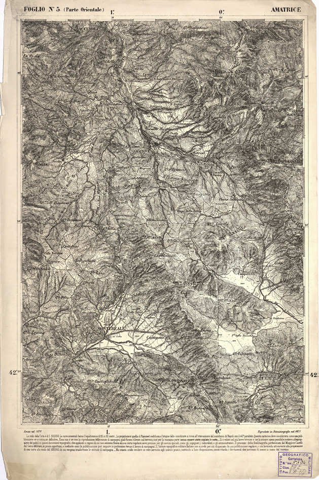 (N:2339) CARTA DELL' ITALIA MERIDIONALE EDITA DALL'ISTITUTO TOPOGRAFICO MILITARE ITALIANO - Foglio 5 parte orientale - Amatrice (B0000941) Carte e stampe antiche: riproduzione a colori su carta (formato A2)