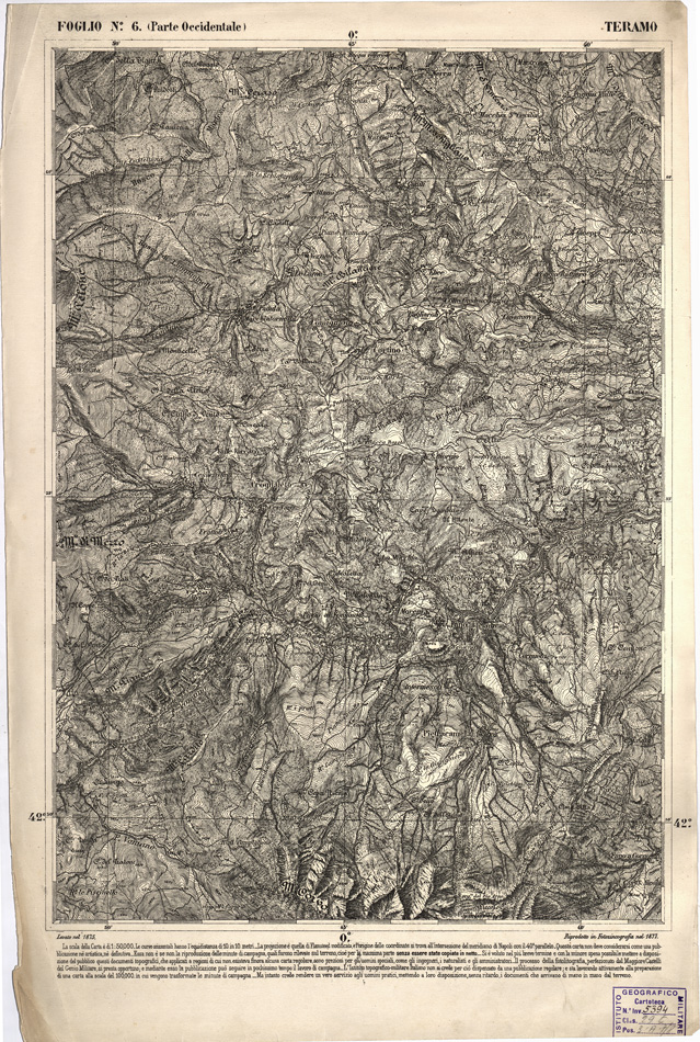 (N:2358) CARTA DELL' ITALIA MERIDIONALE EDITA DALL'ISTITUTO TOPOGRAFICO MILITARE ITALIANO - Foglio 6 parte occidentale - Teramo (B0000942) Carte e stampe antiche: riproduzione a colori su carta (formato A2)