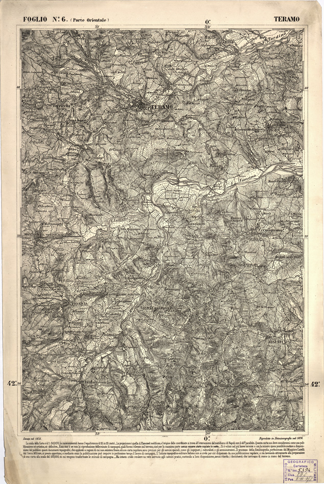 (N:2359) CARTA DELL' ITALIA MERIDIONALE EDITA DALL'ISTITUTO TOPOGRAFICO MILITARE ITALIANO - Foglio 6 parte orientale - Teramo (B0000943) Carte e stampe antiche: riproduzione a colori su carta (formato A2)