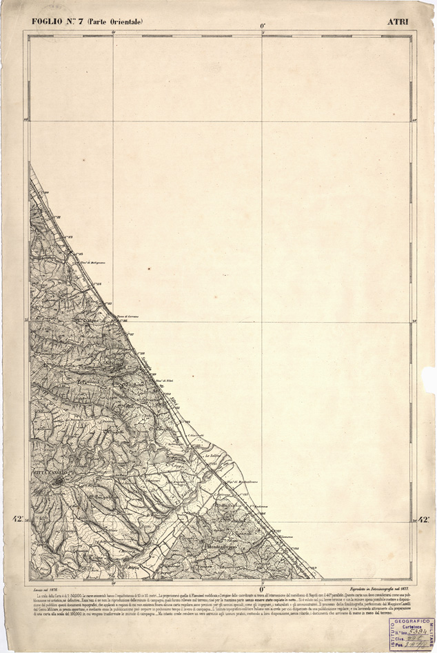 (N:2380) CARTA DELL' ITALIA MERIDIONALE EDITA DALL'ISTITUTO TOPOGRAFICO MILITARE ITALIANO - Foglio 7 parte orientale - Atri (B0000945) Carte e stampe antiche: riproduzione a colori su carta (formato A2)