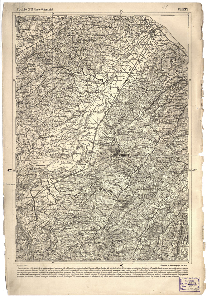 (N:2158) CARTA DELL' ITALIA MERIDIONALE EDITA DALL'ISTITUTO TOPOGRAFICO MILITARE ITALIANO - Foglio 11 parte orientale - Chieti (B0000952) Carte e stampe antiche: riproduzione a colori su carta (formato A2)