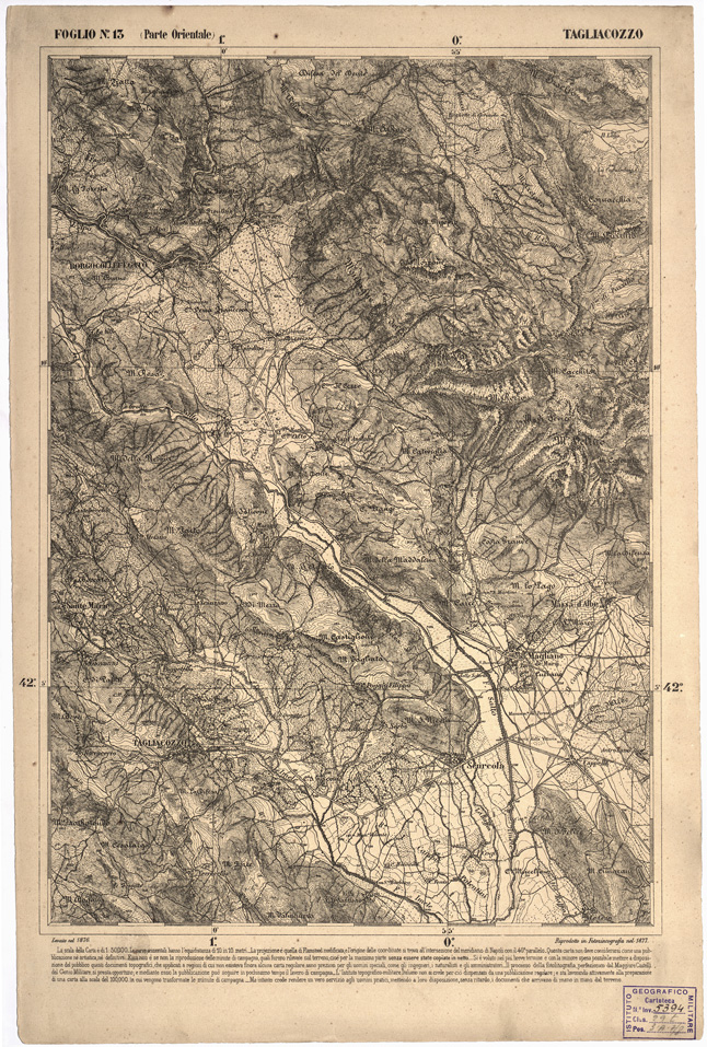(N:2196) CARTA DELL' ITALIA MERIDIONALE EDITA DALL'ISTITUTO TOPOGRAFICO MILITARE ITALIANO - Foglio 13 parte orientale - Tagliacozzo (B0000955) Carte e stampe antiche: riproduzione a colori su carta (formato A2)