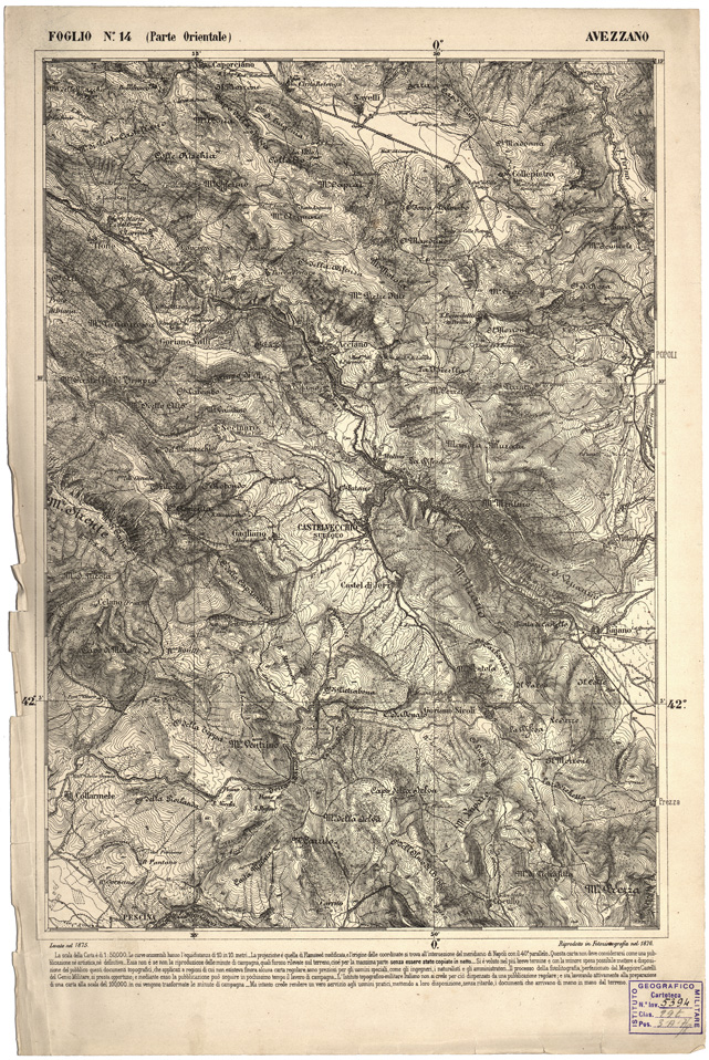 (N:2213) CARTA DELL' ITALIA MERIDIONALE EDITA DALL'ISTITUTO TOPOGRAFICO MILITARE ITALIANO - Foglio 14 parte orientale - Avezzano (B0000957) Carte e stampe antiche: riproduzione a colori su carta (formato A2)