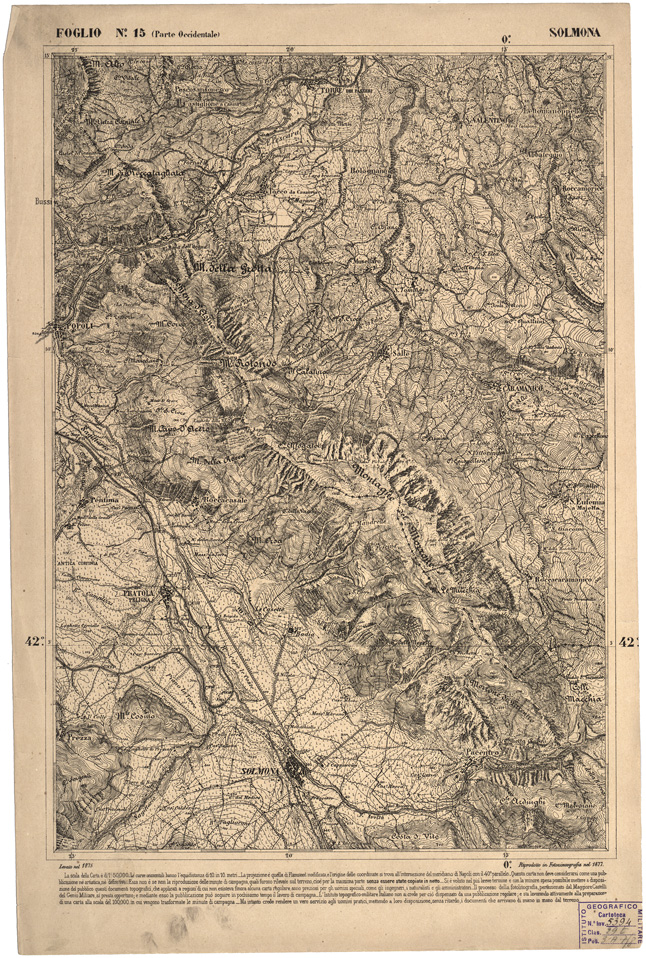 (N:2234) CARTA DELL' ITALIA MERIDIONALE EDITA DALL'ISTITUTO TOPOGRAFICO MILITARE ITALIANO - Foglio 15 parte occidentale - Solmona (B0000958) Carte e stampe antiche: riproduzione a colori su carta (formato A2)