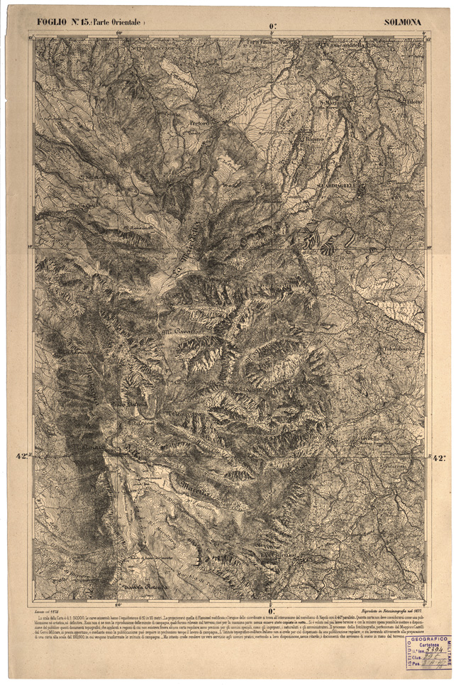 (N:2235) CARTA DELL' ITALIA MERIDIONALE EDITA DALL'ISTITUTO TOPOGRAFICO MILITARE ITALIANO - Foglio 15 parte orientale - Solmona (B0000959) Carte e stampe antiche: riproduzione a colori su carta (formato A2)