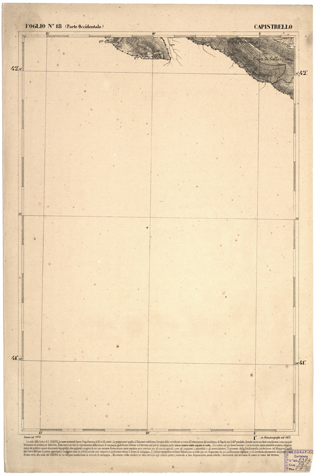 (N:2273) CARTA DELL' ITALIA MERIDIONALE EDITA DALL'ISTITUTO TOPOGRAFICO MILITARE ITALIANO - Foglio 18 parte occidentale - Capistrello (B0000963) Carte e stampe antiche: riproduzione a colori su carta (formato A2)