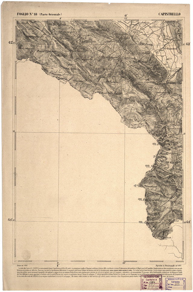 (N:2274) CARTA DELL' ITALIA MERIDIONALE EDITA DALL'ISTITUTO TOPOGRAFICO MILITARE ITALIANO - Foglio 18 parte orientale - Capistrello (B0000964) Carte e stampe antiche: riproduzione a colori su carta (formato A2)