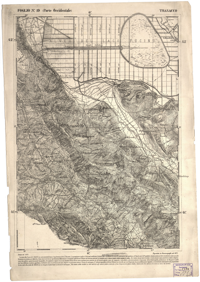(N:2275) CARTA DELL' ITALIA MERIDIONALE EDITA DALL'ISTITUTO TOPOGRAFICO MILITARE ITALIANO - Foglio 19 parte occidentale - Trasacco (B0000965) Carte e stampe antiche: riproduzione a colori su carta (formato A2)