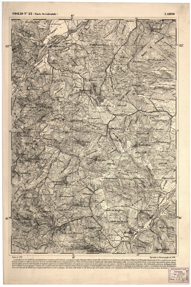 (N:2283) CARTA DELL' ITALIA MERIDIONALE EDITA DALL'ISTITUTO TOPOGRAFICO MILITARE ITALIANO - Foglio 22 parte occidentale - Larino (B0000971) Carte e stampe antiche: riproduzione a colori su carta (formato A2)