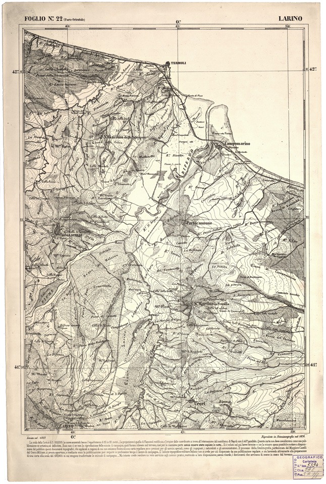 (N:2284) CARTA DELL' ITALIA MERIDIONALE EDITA DALL'ISTITUTO TOPOGRAFICO MILITARE ITALIANO - Foglio 22 parte orientale - Larino (B0000972) Carte e stampe antiche: riproduzione a colori su carta (formato A2)