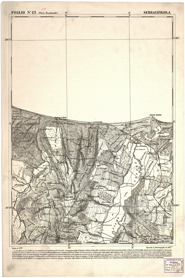 (N:2285) CARTA DELL' ITALIA MERIDIONALE EDITA DALL'ISTITUTO TOPOGRAFICO MILITARE ITALIANO - Foglio 23 parte occidentale - Serracapriola (B0000973) Carte e stampe antiche: riproduzione a colori su carta (formato A2)