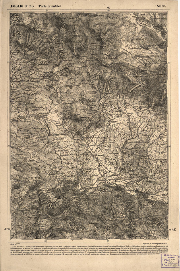 (N:2292) CARTA DELL' ITALIA MERIDIONALE EDITA DALL'ISTITUTO TOPOGRAFICO MILITARE ITALIANO - Foglio 26 parte orientale - Sora (B0000980) Carte e stampe antiche: riproduzione a colori su carta (formato A2)