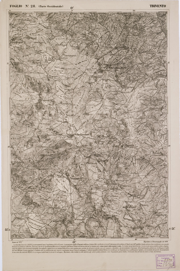 (N:2295) CARTA DELL' ITALIA MERIDIONALE EDITA DALL'ISTITUTO TOPOGRAFICO MILITARE ITALIANO - Foglio 28 parte occidentale - Trivento (B0000983) Carte e stampe antiche: riproduzione a colori su carta (formato A2)