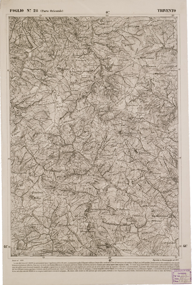(N:2296) CARTA DELL' ITALIA MERIDIONALE EDITA DALL'ISTITUTO TOPOGRAFICO MILITARE ITALIANO - Foglio 28 parte orientale - Trivento (B0000984) Carte e stampe antiche: riproduzione a colori su carta (formato A2)