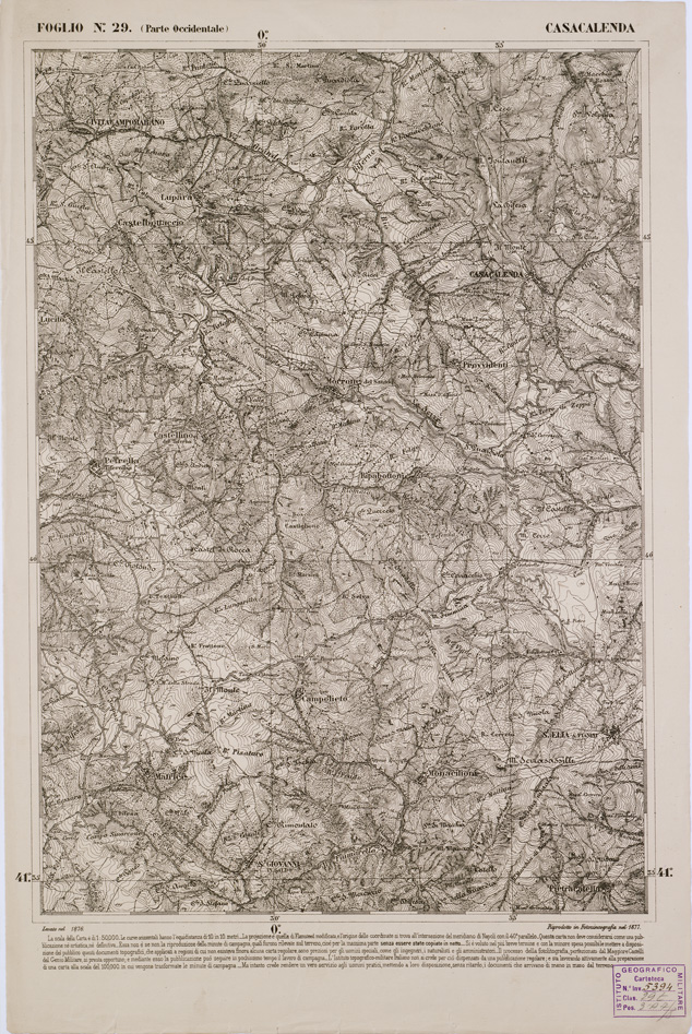 (N:2297) CARTA DELL' ITALIA MERIDIONALE EDITA DALL'ISTITUTO TOPOGRAFICO MILITARE ITALIANO - Foglio 29 parte occidentale - Casacalenda (B0000985) Carte e stampe antiche: riproduzione a colori su carta (formato A2)