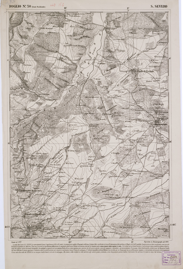 (N:2300) CARTA DELL' ITALIA MERIDIONALE EDITA DALL'ISTITUTO TOPOGRAFICO MILITARE ITALIANO - Foglio 30 parte occidentale - S. Severo (B0000987) Carte e stampe antiche: riproduzione a colori su carta (formato A2)