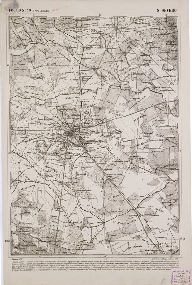 (N:2301) CARTA DELL' ITALIA MERIDIONALE EDITA DALL'ISTITUTO TOPOGRAFICO MILITARE ITALIANO - Foglio 30 parte orientale - S. Severo (B0000988) Carte e stampe antiche: riproduzione a colori su carta (formato A2)