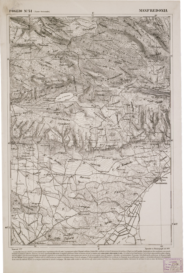 (N:2303) CARTA DELL' ITALIA MERIDIONALE EDITA DALL'ISTITUTO TOPOGRAFICO MILITARE ITALIANO - Foglio 31 parte orientale - Manfredonia (B0000990) Carte e stampe antiche: riproduzione a colori su carta (formato A2)