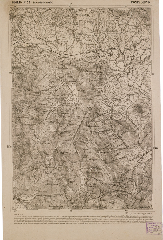 (N:2306) CARTA DELL' ITALIA MERIDIONALE EDITA DALL'ISTITUTO TOPOGRAFICO MILITARE ITALIANO - Foglio 34 parte occidentale - Pontecorvo (B0000993) Carte e stampe antiche: riproduzione a colori su carta (formato A2)