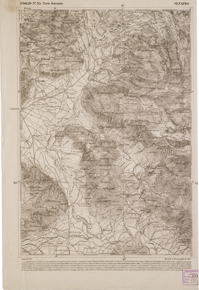 (N:2309) CARTA DELL' ITALIA MERIDIONALE EDITA DALL'ISTITUTO TOPOGRAFICO MILITARE ITALIANO - Foglio 35 parte orientale - Venafro (B0000996) Carte e stampe antiche: riproduzione a colori su carta (formato A2)