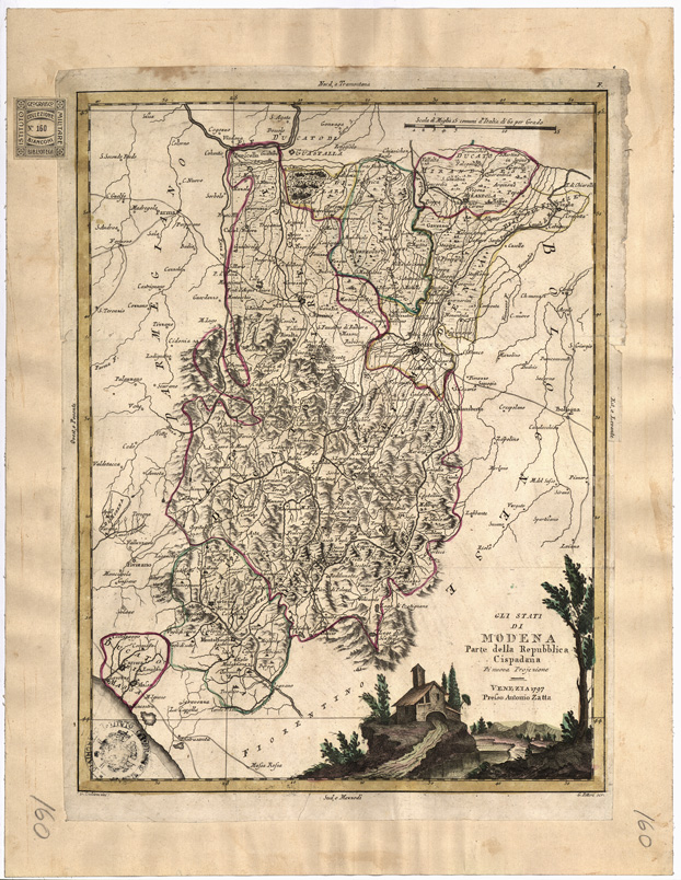 (N:10416) GLI STATI DI MODENA PARTE DELLA REPUBBLICA CISPADANA DI NUOVA PROIEZIONE. VENEZIA, 1797. PRESSO ANTONIO ZATTA. (B0002266) Carte e stampe antiche: riproduzione a colori su carta (formato A2)