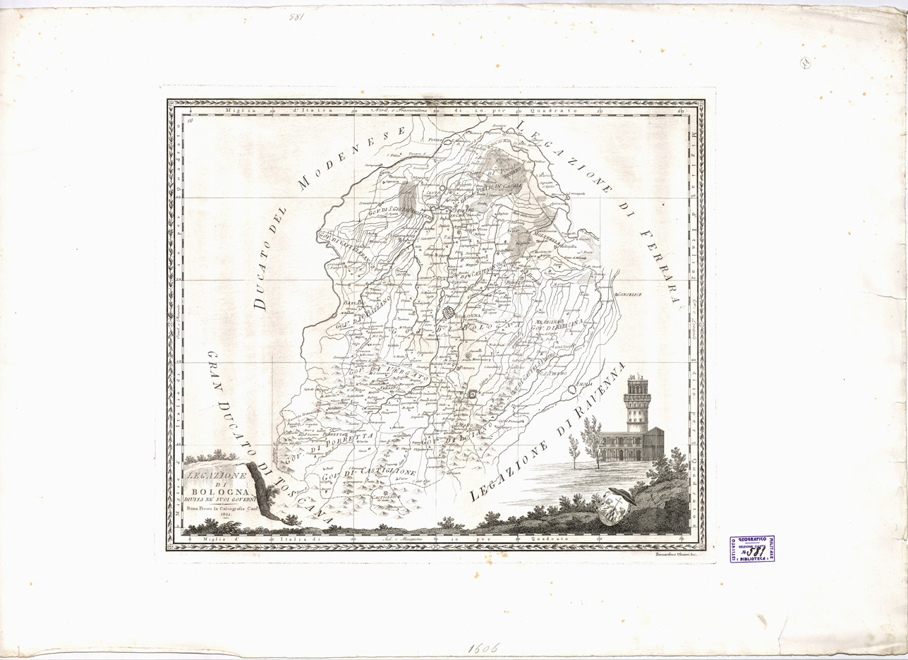 (N:11540) LEGAZIONE DI BOLOGNA DIVISA NE' SUOI GOVERNI. ROMA 1821. (B0002412) Carte e stampe antiche: riproduzione a colori su carta (formato A2)