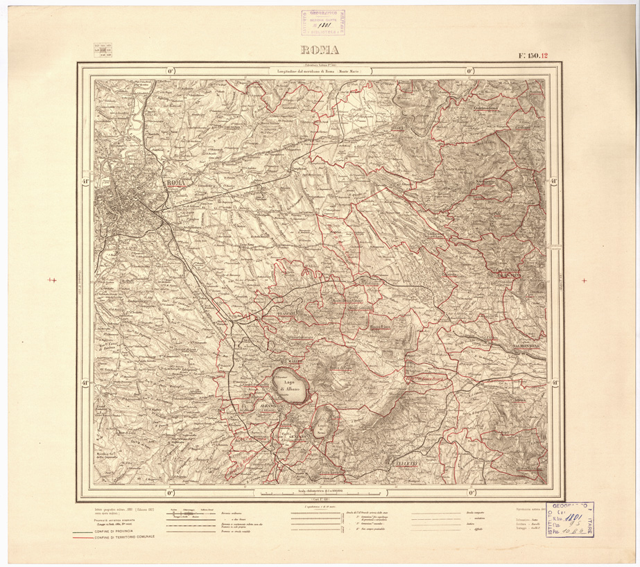 (N:3531) CARTA DELLA PROVINCIA DI ROMA COI CONFINI DEI TERRITORI COMUNALI - Roma - Foglio 150.12 (B0002431) Carte e stampe antiche: riproduzione a colori su carta (formato A2)