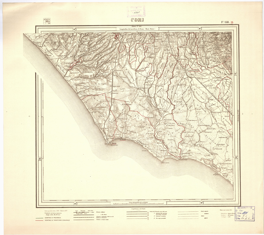 (N:3525) CARTA DELLA PROVINCIA DI ROMA COI CONFINI DEI TERRITORI COMUNALI - Cori - Foglio 158.15 (B0002434) Carte e stampe antiche: riproduzione a colori su carta (formato A2)