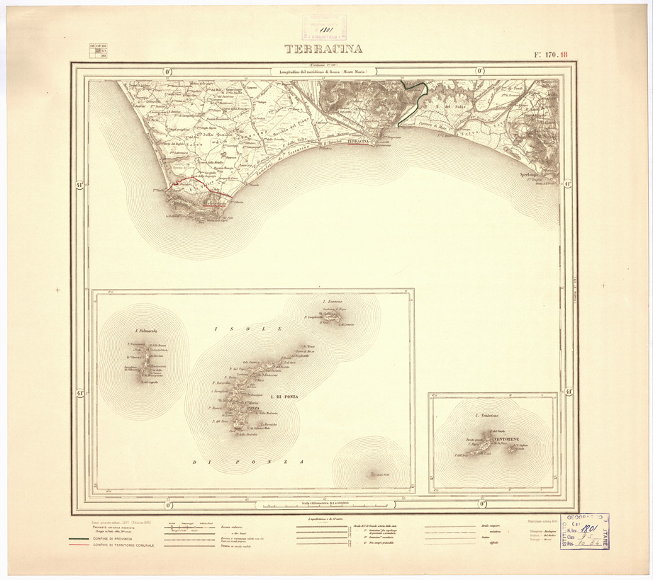 (N:3535) CARTA DELLA PROVINCIA DI ROMA COI CONFINI DEI TERRITORI COMUNALI - Terracina - Foglio 170.18 (B0002437) Carte e stampe antiche: riproduzione a colori su carta (formato A2)