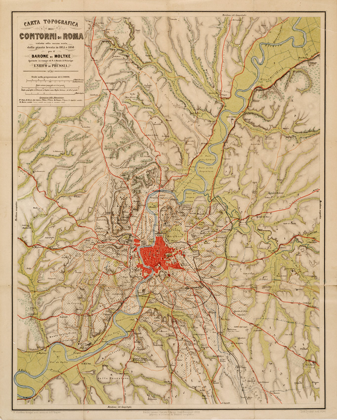 (N:6369) CARTA TOPOGRAFICA DEI CONTORNI DI ROMA...
 (B0002544) Carte e stampe antiche: riproduzione a colori su carta (formato A2)