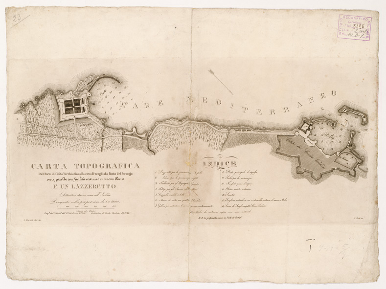 (N:8178) CARTA TOPOGRAFICA DEL PORTO DI CIVITAVECCHIA FINO ALLA CAVA DE SCOGLI ALLA PUNTA DEL PECORAJO. (B0002638) Carte e stampe antiche: riproduzione a colori su carta (formato A2)