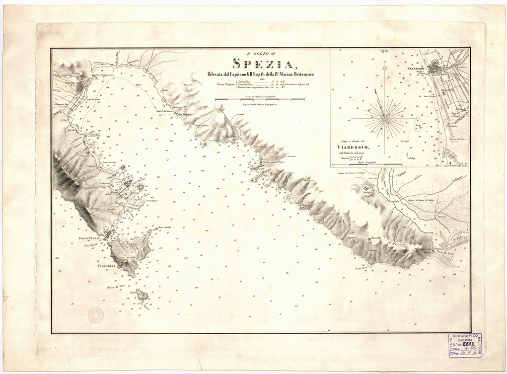 (N:10593) IL GOLFO DI SPEZIA RILEVATA DAL CAPITANO G. H. SMYTH DELLA Rl. MARINA BRITANNICA (B0002723) Carte e stampe antiche: riproduzione a colori su carta (formato A2)