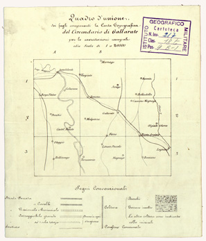 (N:6490) CARTA TOPOGRAFICA DEL CAMPO DI SOMMA ALLA SCALA DI 1:20.000 (s. d., s. a.) - Quadro d'Unione (B0003070) Carte e stampe antiche: riproduzione a colori su carta (formato A2)